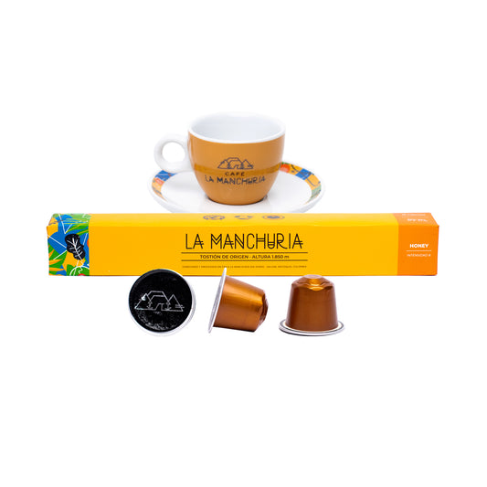 Cápsulas Espresso Honey + Juego de taza y plato