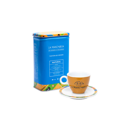 Caja Metálica Café Natural + Juego de taza y plato