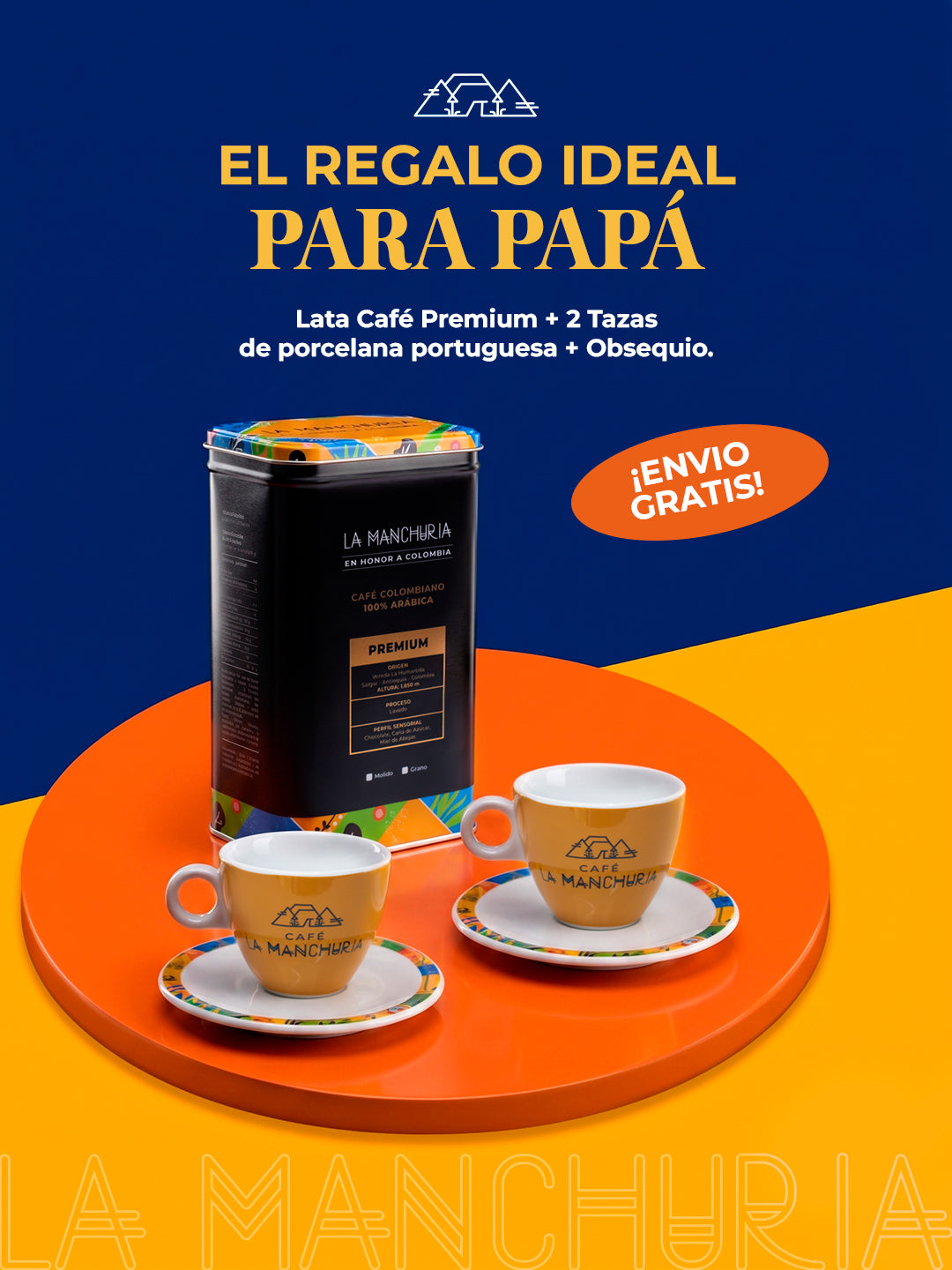 CAJA METÁLICA CAFÉ PREMIUM +  2 JUEGO DE TAZA Y PLATO